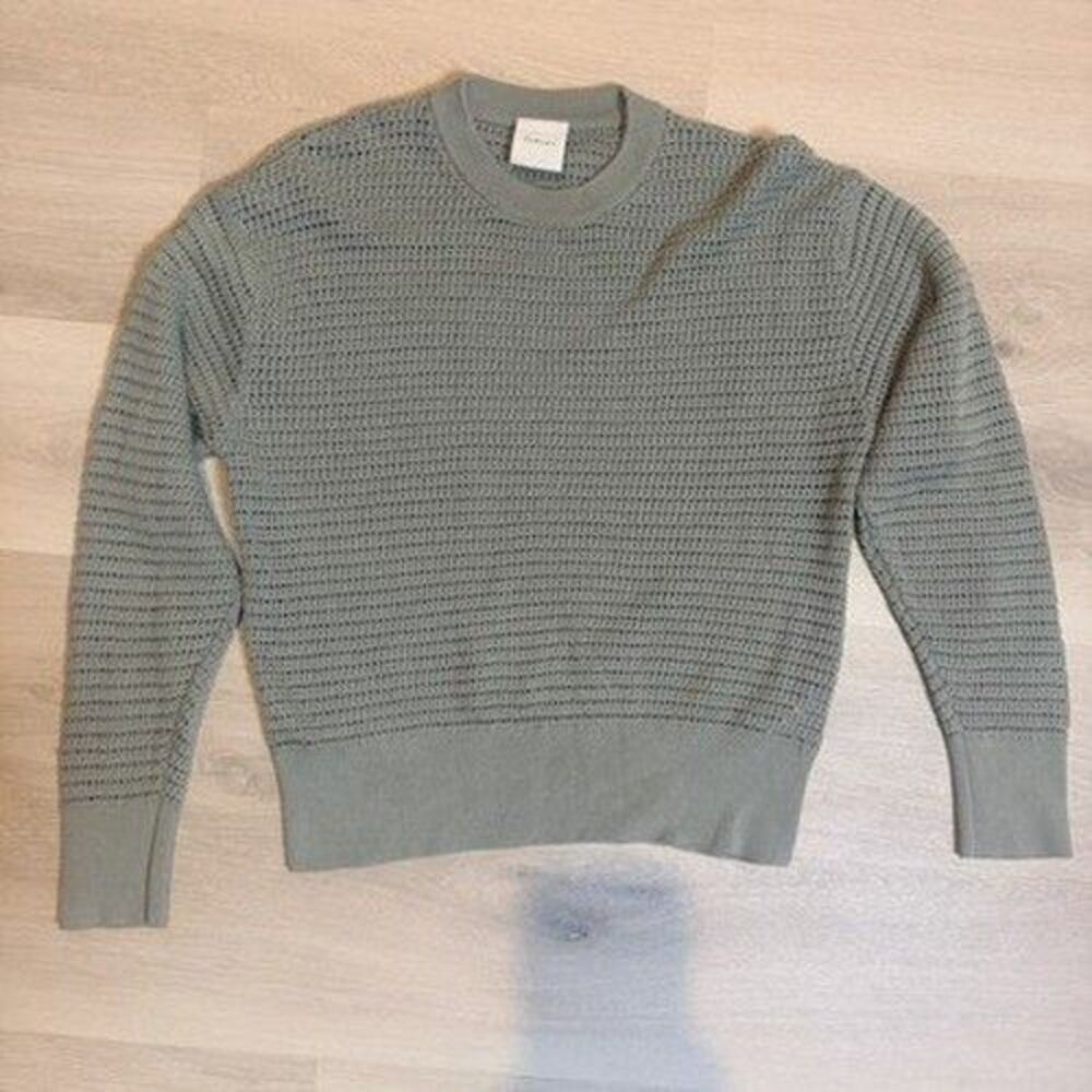 Varley Sweater Kershaw Womens S Green Crew Neck Long Sleeve Open Knit Y2K Granny